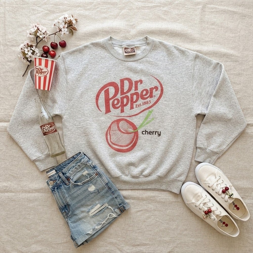 Forever 21 Dr Pepper Cherry Graphic Sweatshirt Gray Crewneck Large